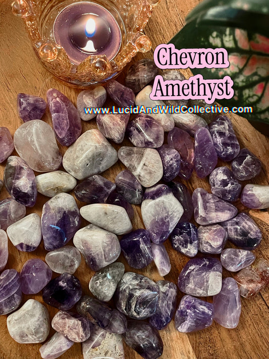 Chevron Amethyst Tumbled Stone | Intuition • Protection • Meditation