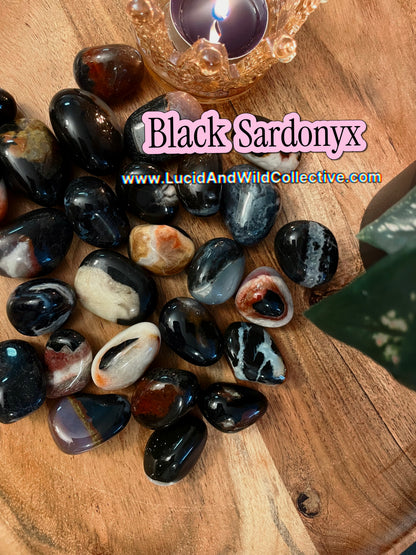 Black Sardonyx Tumbled Stone | Protection • Willpower • Discipline