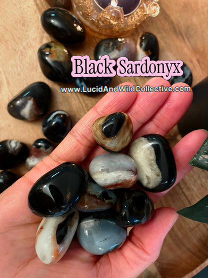 Black Sardonyx Tumbled Stone | Protection • Willpower • Discipline