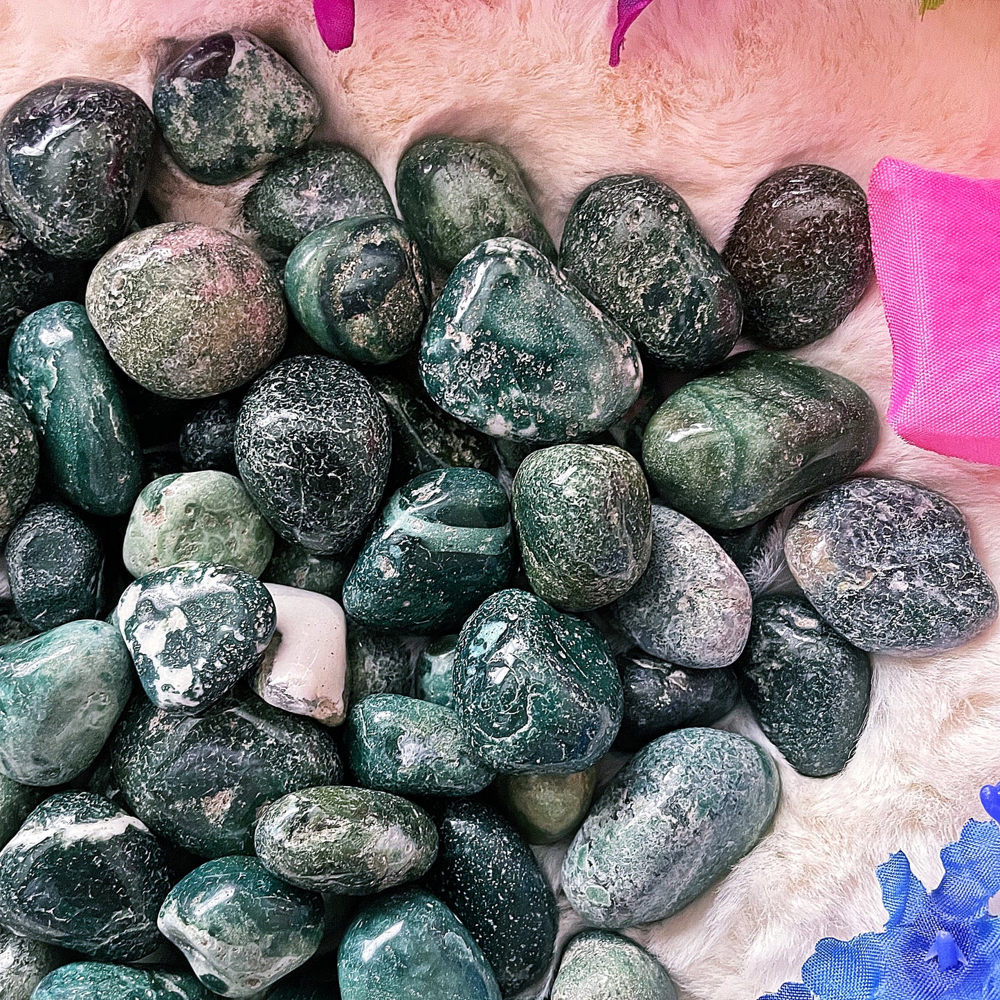 Moss Agate tumbled Stone .75 -1 inch size