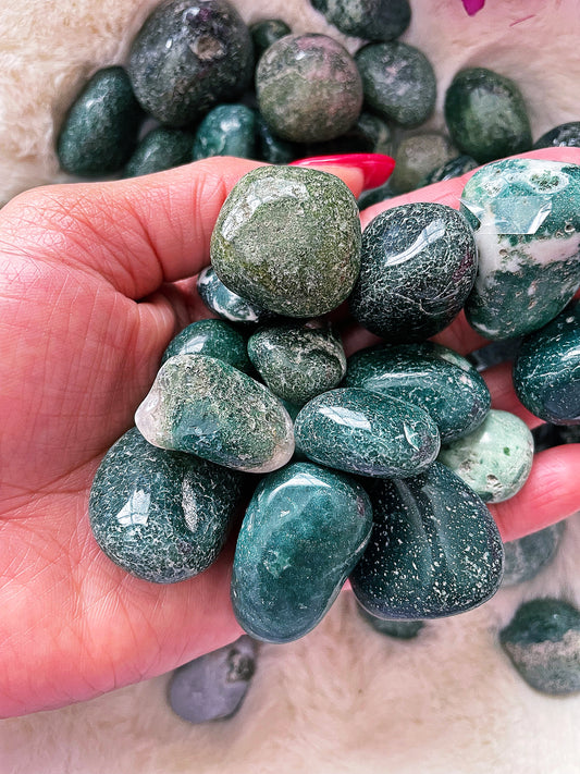 Moss Agate tumbled Stone .75 -1 inch size